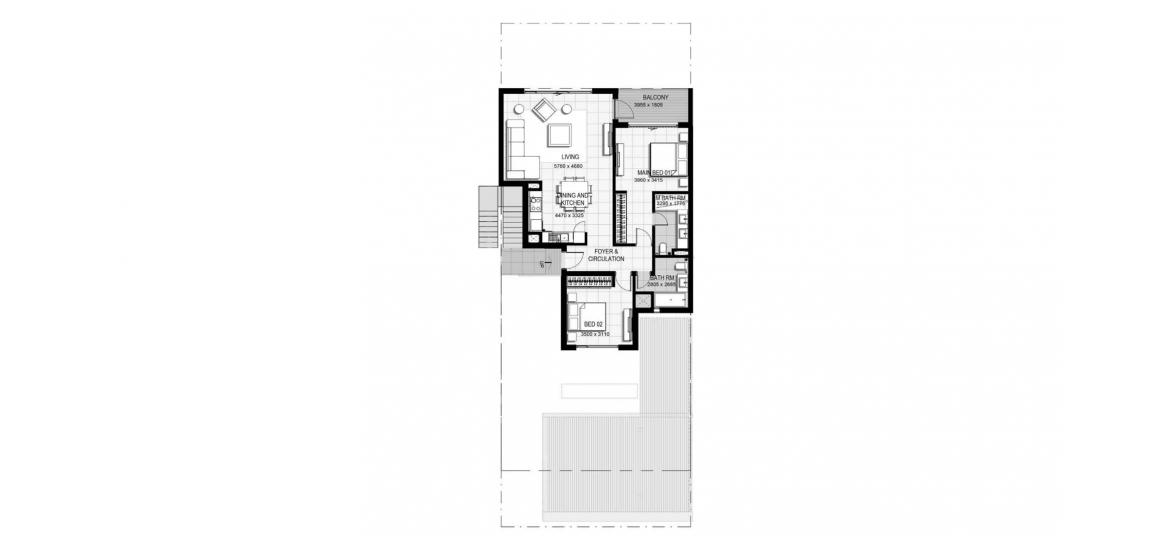 Plan d'étage de l'appartement «B», 2 chambres à URBANA II