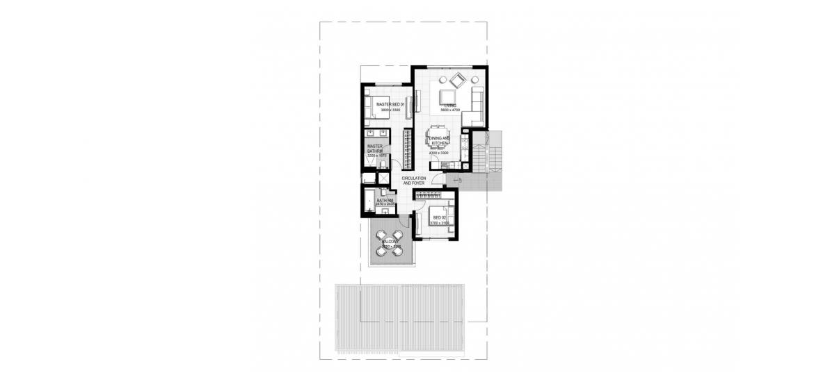 Plan d'étage de l'appartement «A», 2 chambres à URBANA II