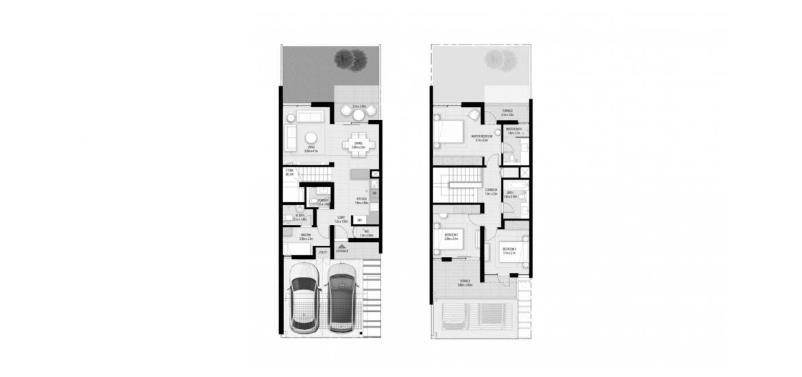 דירה תוכנית קומה «A», 3 חדרי שינה ב- TILAL AL GHAF RESIDENCES (באזור הבניין TILAL AL GHAF RESIDENCES)