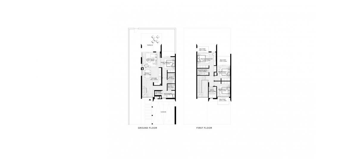דירה תוכנית קומה «217SQM», 4 חדרי שינה ב- THE VALLEY VILLAS (באזור הבניין THE VALLEY VILLAS)