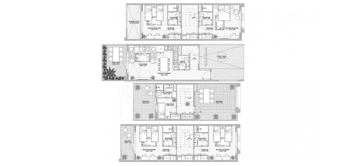 דירה תוכנית קומה «A», 4 חדרי שינה ב- VERDANA TOWNHOUSES (באזור הבניין VERDANA TOWNHOUSES)