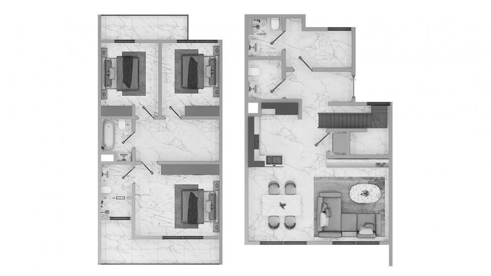 דירה תוכנית קומה «6 3BR Type A 190SQM», 3 חדרי שינה ב- EXPO GOLF VILLAS 6 (באזור הבניין EXPO GOLF VILLAS 6)