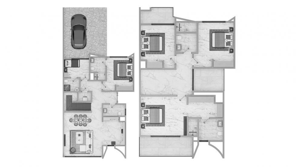 דירה תוכנית קומה «4BR Modern 217SQM», 4 חדרי שינה ב- ANYA TOWNHOUSES (באזור הבניין ANYA TOWNHOUSES)