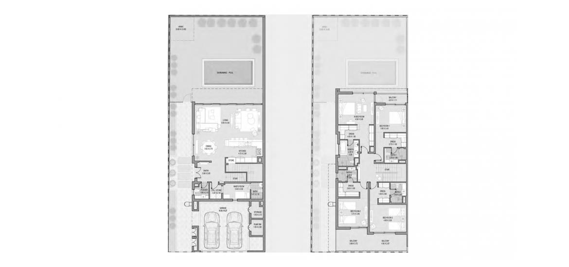 דירה תוכנית קומה «SEMI–DETACHED VILLAS 4BR», 4 חדרי שינה ב- OPAL GARDENS (באזור הבניין OPAL GARDENS)