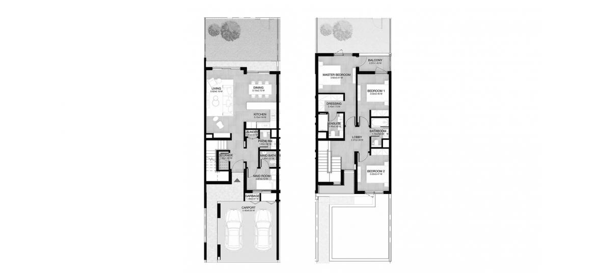דירה תוכנית קומה «206 SQ.M 3 BDRM TOWNHOUSE TYPE 3B1», 3 חדרי שינה ב- MUDON AL RANIM PHASE 2 (באזור הבניין MUDON AL RANIM PHASE 2)