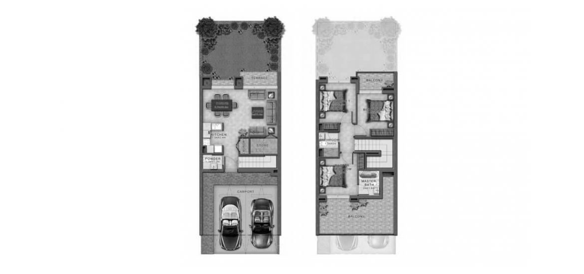 Планировка апартаментов «RN-M» 3 спальни в ЖК HAJAR STONE VILLAS
