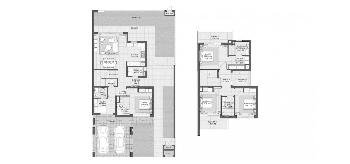 Планировка апартаментов «4 BEDROOM TYPE 2» 4 спальни в ЖК ANYA 2 TOWNHOUSES